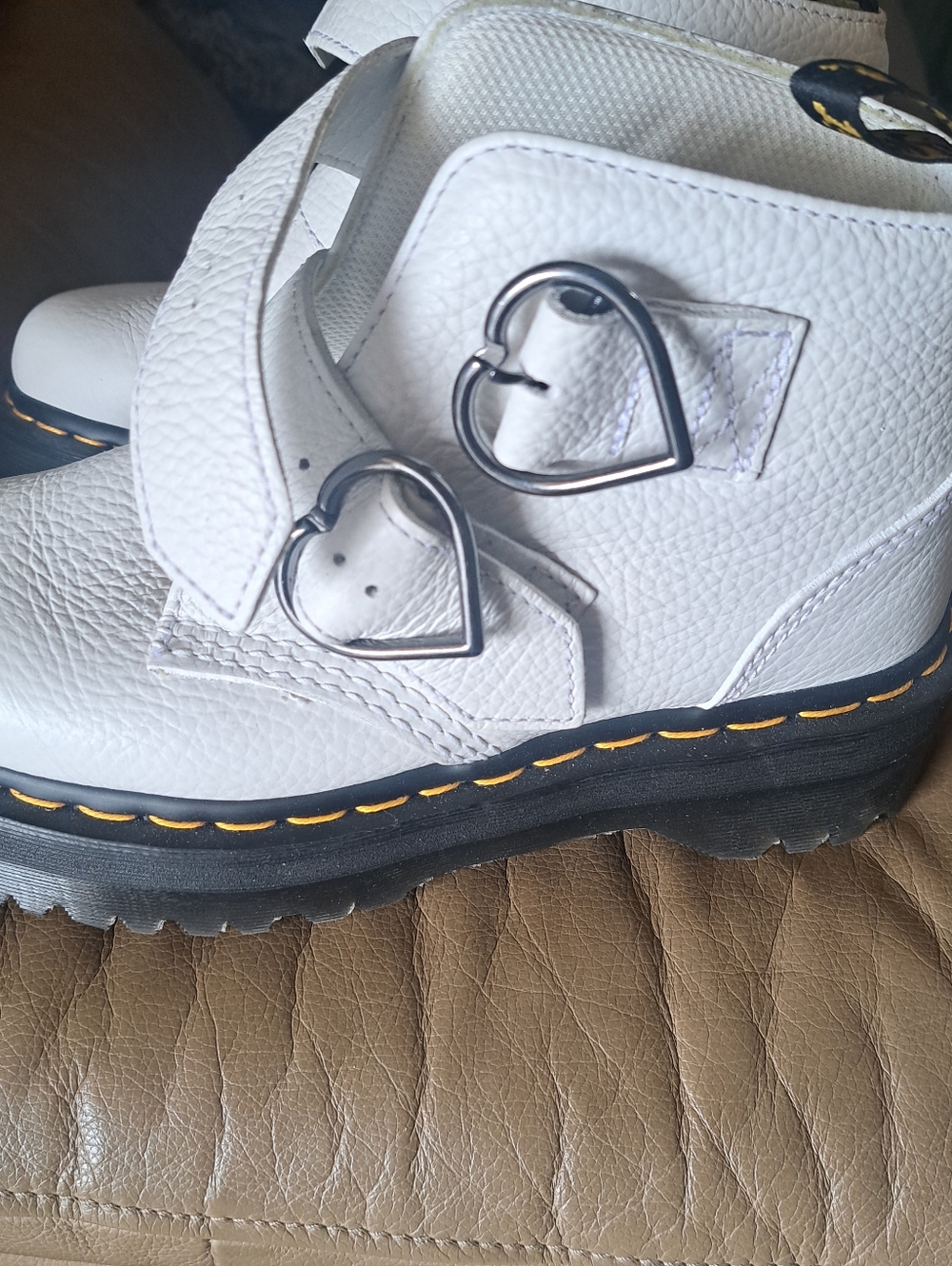 Dr Martens White Platform Shoes with Heart Buckles